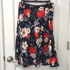 Ann Taylor Modest Pink Tropical Floral Midi Skirt Size S